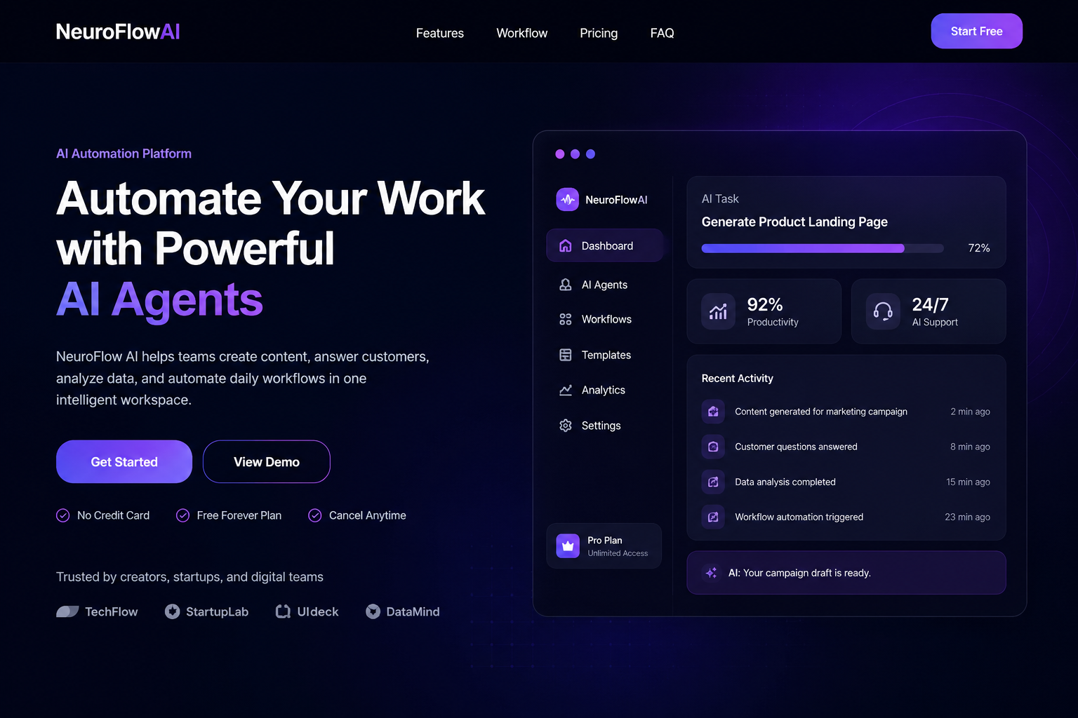 NeuroFlow AI Landing Page